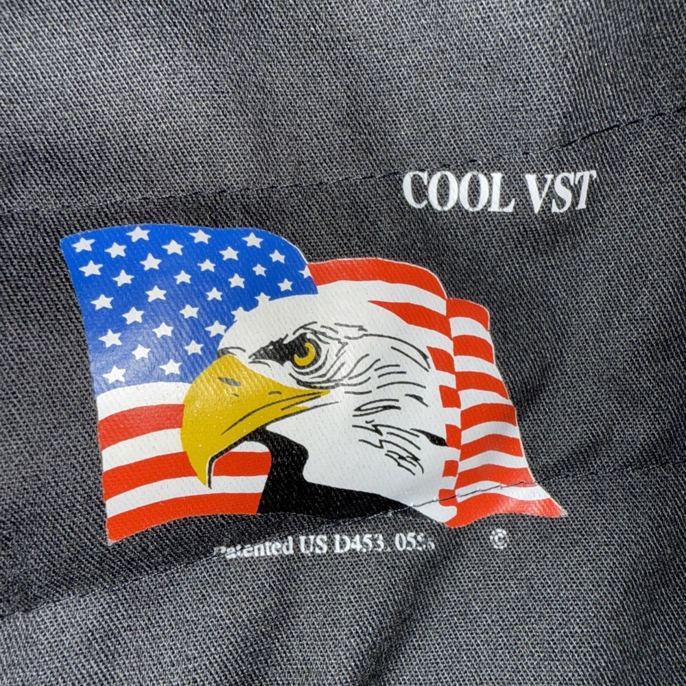 Party Animal Cool Cooling Vest Adult Men's Size Medium Black Biker Eagle Flag - Picture 3 of 9